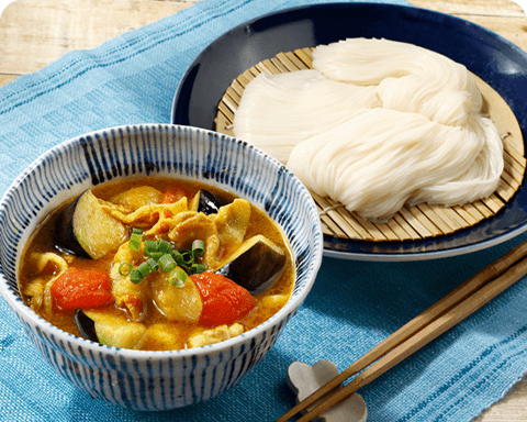 肉トマトカレーだれつけそうめん レシピ画像
