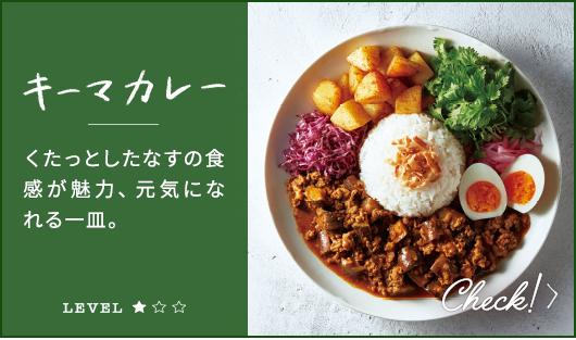 キーマカレー　くたっとしたなすの食感が魅力、元気になれる一皿。