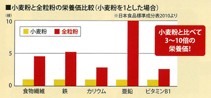 小麦粉と小麦全粒粉の栄養価比較