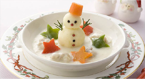 ローズマリーマッシュポテトの雪だるまシチュー