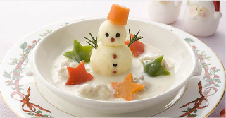 ローズマリーマッシュポテトの雪だるまシチュー