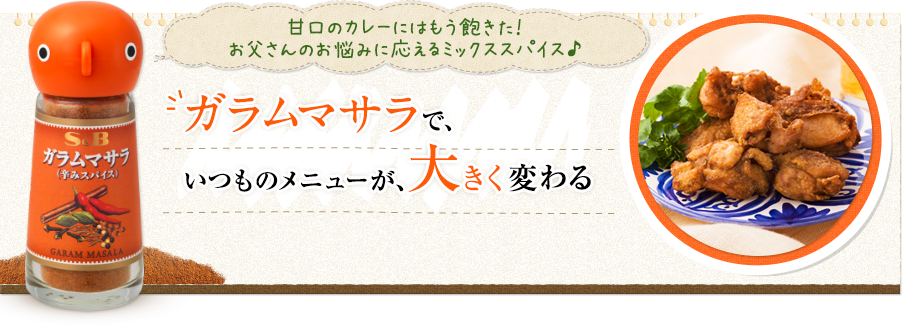 甘口のカレーにはもう飽きた！お父さんのお悩みに応えるミックススパイス♪　ガラムマサラで、いつものメニューが、大きく変わる