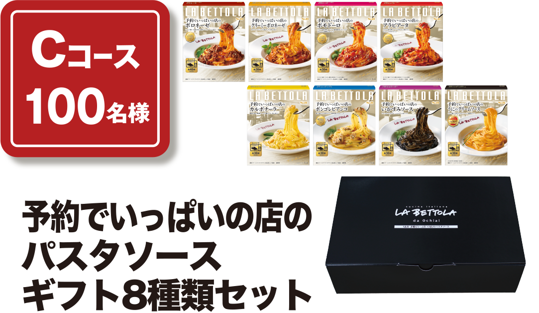 Cコース100名様 予約でいっぱいの店のパスタソースギフト8種類セット